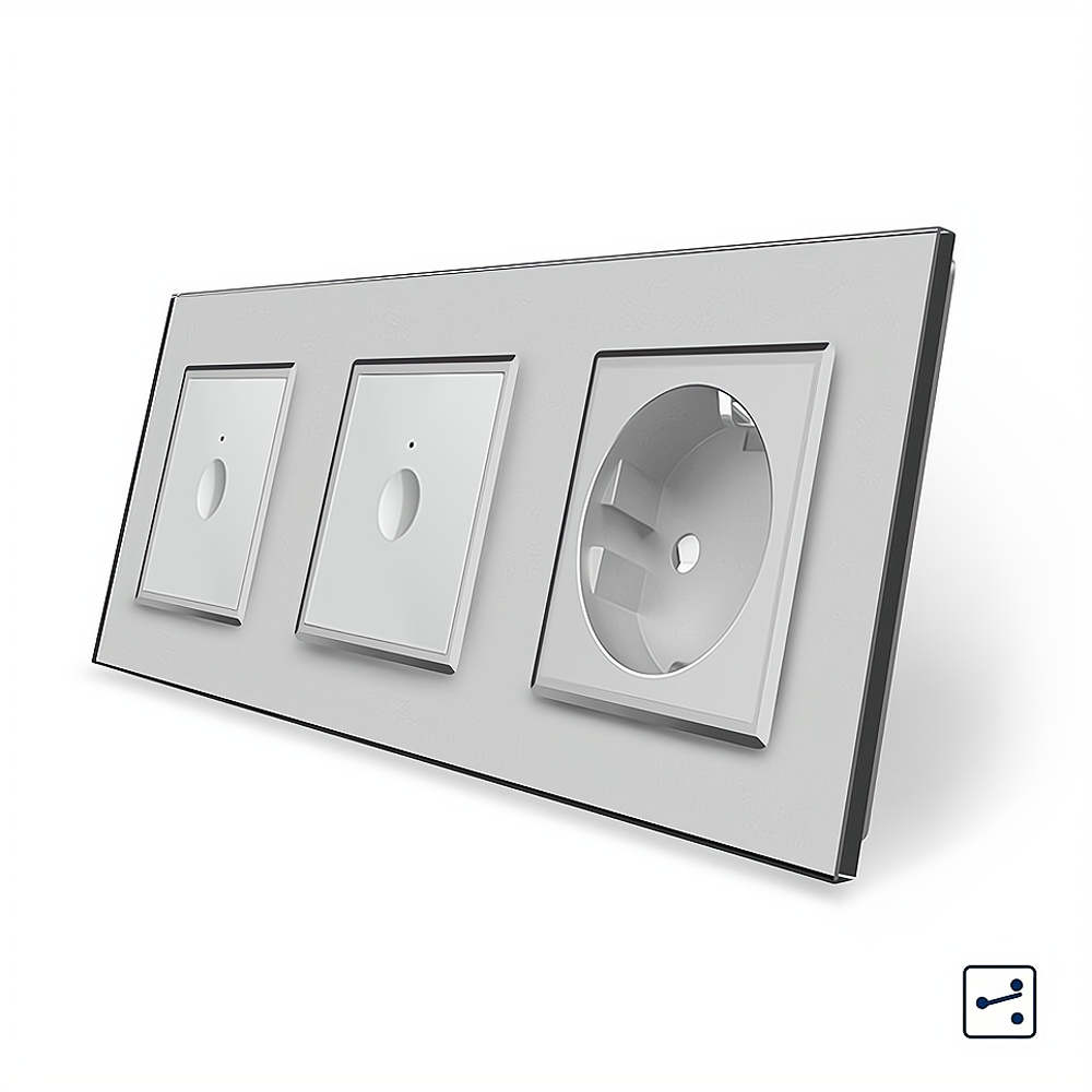 LIVOLO Сенсорний прохідний/перехресний вимикач Sense 2 сенсора (1-1) 1 розетка Livolo сірий скл Коломия - фото 1