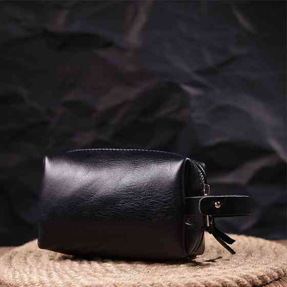 Невелика косметичка з гладкої шкіри на блискавці Чорна (GRANDE PELLE) Київ