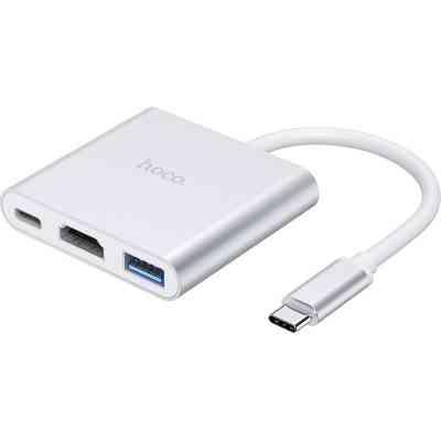 Концентратор HOCO USB-C to USB3.0+HDMI+PD HB14 Silver (6931474725790) Винница
