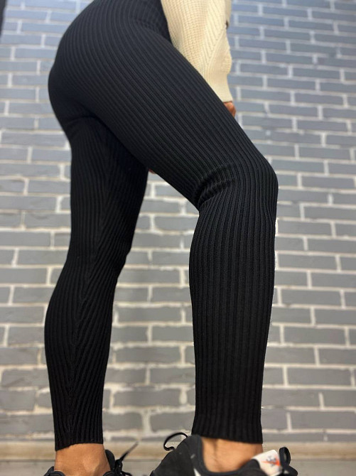 Лосини жіночі U 6157 рубчик теплі в'язка, чорний, one size Київ - фото 6
