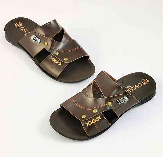 Мужские Шлёпанцы Тапочки Сланцы Коричневые Кожаные (размеры: 41,42,43,44,45) Днепр