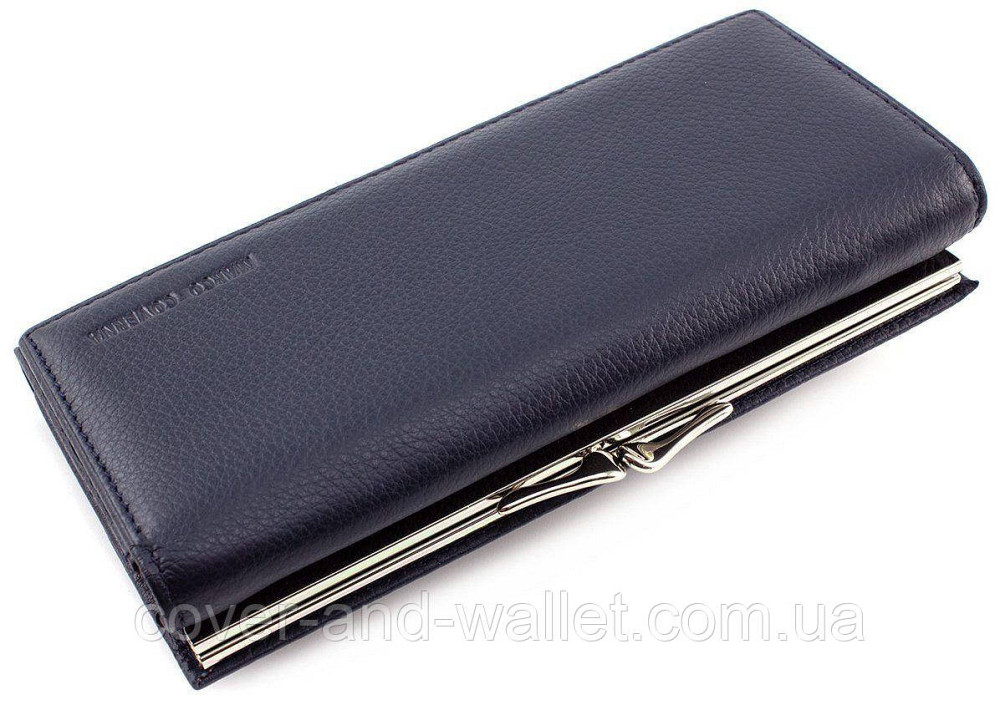 Жіночий горизонтальний шкіряний гаманець синього кольору Marco Coverna 1412 Київ - фото 3