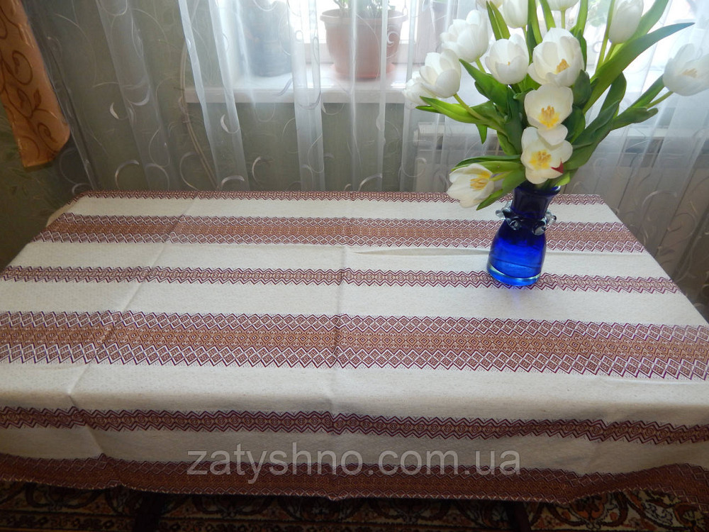 Кавова вишита скатертина льон Київ - фото 2
