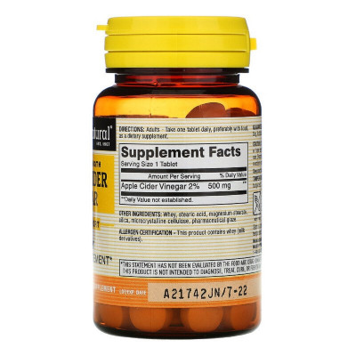 Травы Mason Natural Яблочный уксус, Extra Strength Apple Cider Vinegar, 100 таб (MAV13951) Винница - изображение 2