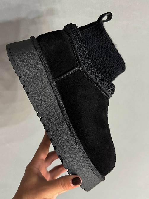 Угги женские Hengji 90-1 с носком и вышивкой натуральная замша черные, 37, 24 см Киев - изображение 2