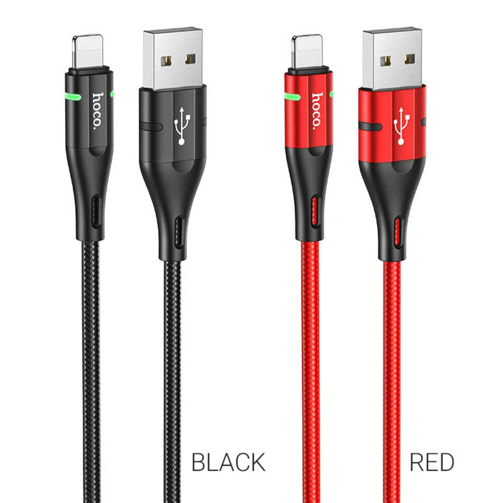 Кабель HOCO U93 USB - Lightning 2.4A, 1.2m, нейлон, алюминиевые разъемы, light indicator, цвет черный Одесса - изображение 2