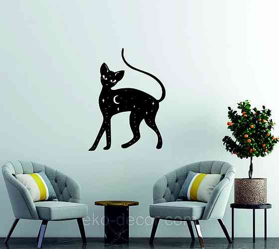 Декоративное настенное 3D Панно «Кот» Декор на стену с объемом 90*67 см, Черный Киев