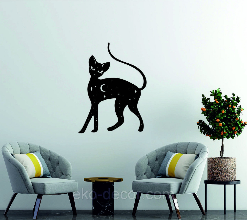 Декоративное настенное 3D Панно «Кот» Декор на стену с объемом 90*67 см, Черный Киев - изображение 1