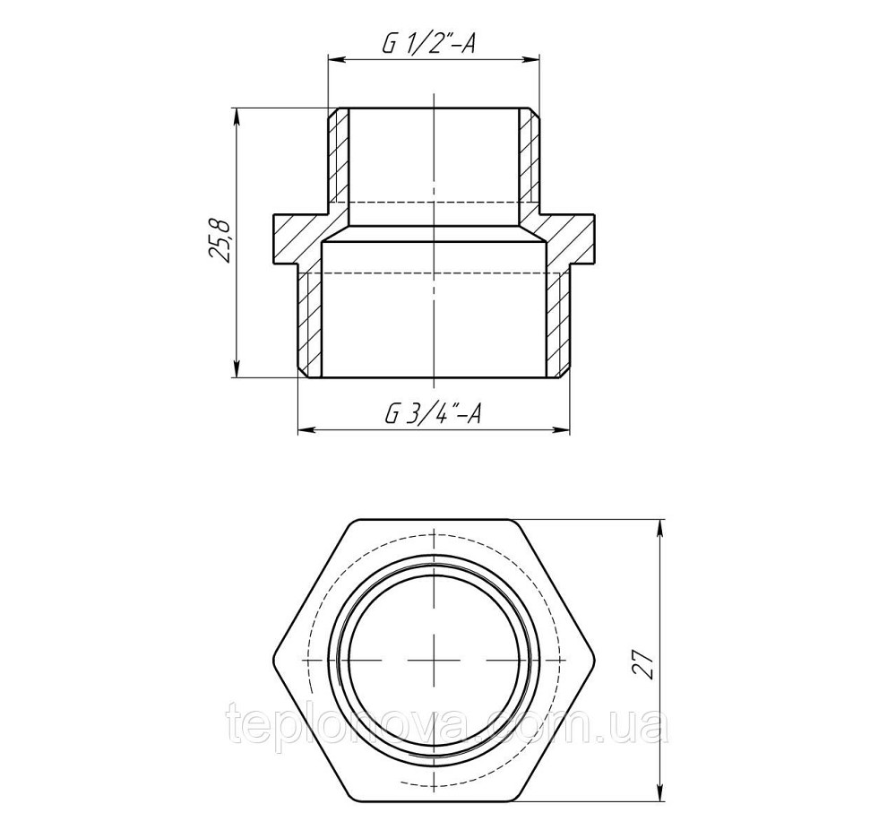 Ніпель редукційний 3/4| х1/2"НН латунний LN432S OPTIMUM Чернівці - фото 3