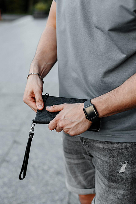 Чоловічий клатч-гаманець із натуральної зернистої шкіри SKILL Trampl (Чорний) Суми - фото 10