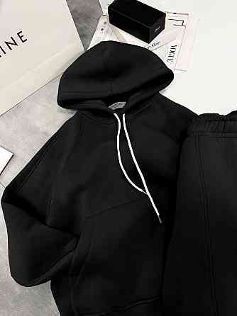 Женский утепленный костюм двойка: худи и штаны турецкая трехнить на флисе Черный, 44/46 Одесса