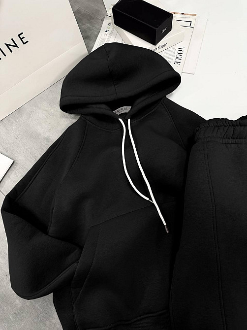 Женский утепленный костюм двойка: худи и штаны турецкая трехнить на флисе Черный, 44/46 Одесса - изображение 4