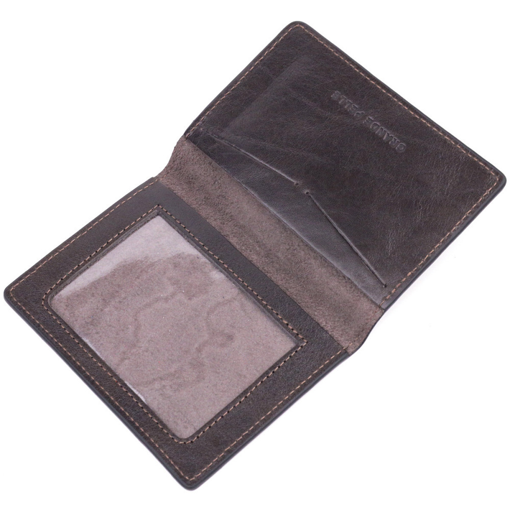 Практична обкладинка із глянсової шкіри на військовий квиток Карта GRANDE PELLE 16778 Коричнева Київ - фото 5
