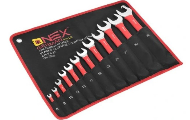 Набір ріжкових комбінованих ключів OX-3229 з гумовими вставками, 12 шт, 6–32 мм, Cr-V сталь у футлярі Одеса - фото 3