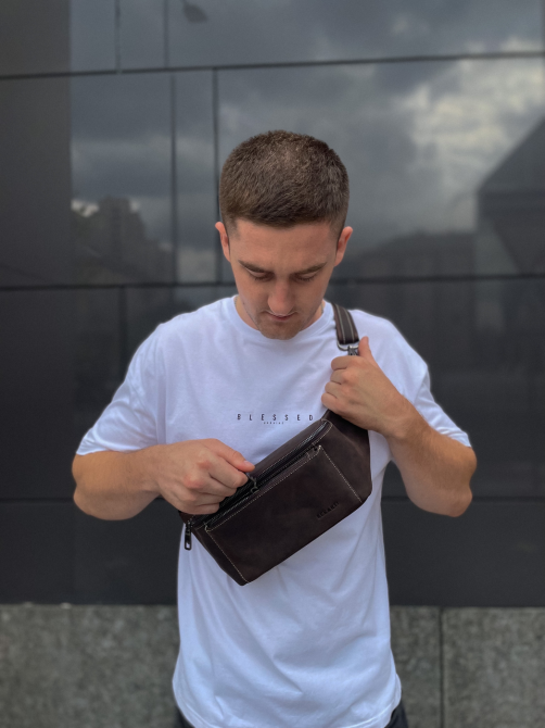 Сумка-бананка зі шкіри 24х11х8, чоловічий крейзі хорс для гаджетів на пояс CH-7371 коричнева Київ - фото 8