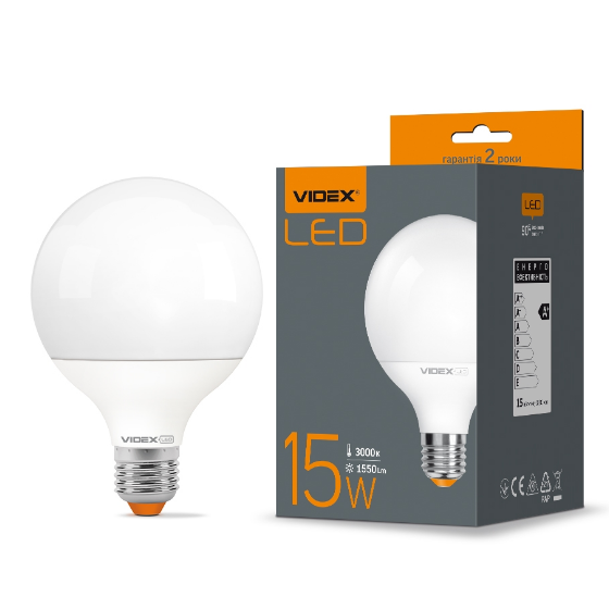 Лампа G95e 15W E27 3000K 220V LED Videx Житомир