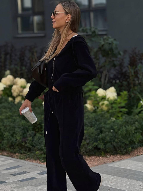 Жіночий теплий базовий костюм-двійка з дабл-флісу Чорний, 44 Одеса - фото 2