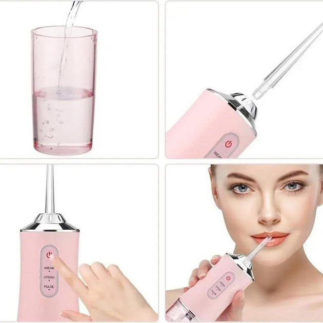 Ирригатор для чистки зубов и полости рта Oral Irrigator с аккумулятором и сменными насадками. Цвет: розовый UZ-30 Львов - изображение 9