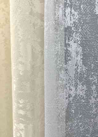 Комплект штор VR-Textil Льон Мармур 100х270 2шт і Тюль 400х270 1908ш-1400т Молочний з білим 71-136/2 Київ