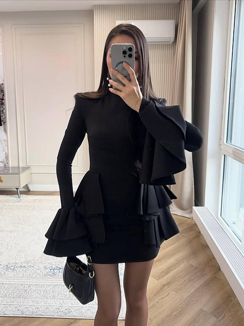 Женское черное мини платье с воланами трикотаж алекс 44/46 Одесса - изображение 8