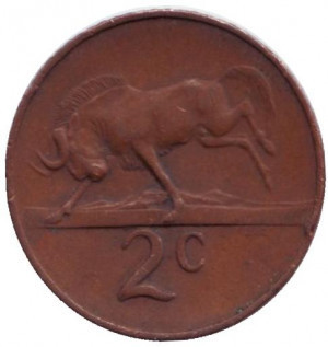Білохвостий гну. Монета 2 центи. 1965,6,7 рік, Південна Африка. (South Africa).(Д) Полтава - фото 1