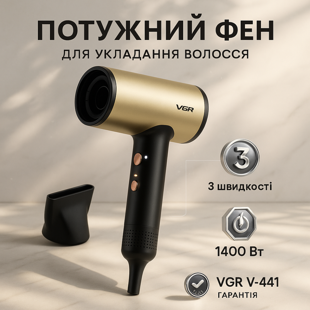 Фен для укладки прически VGR V-441, Фен для волос с дифузором с режимом регулировки температуры CW-89 Львов - изображение 17
