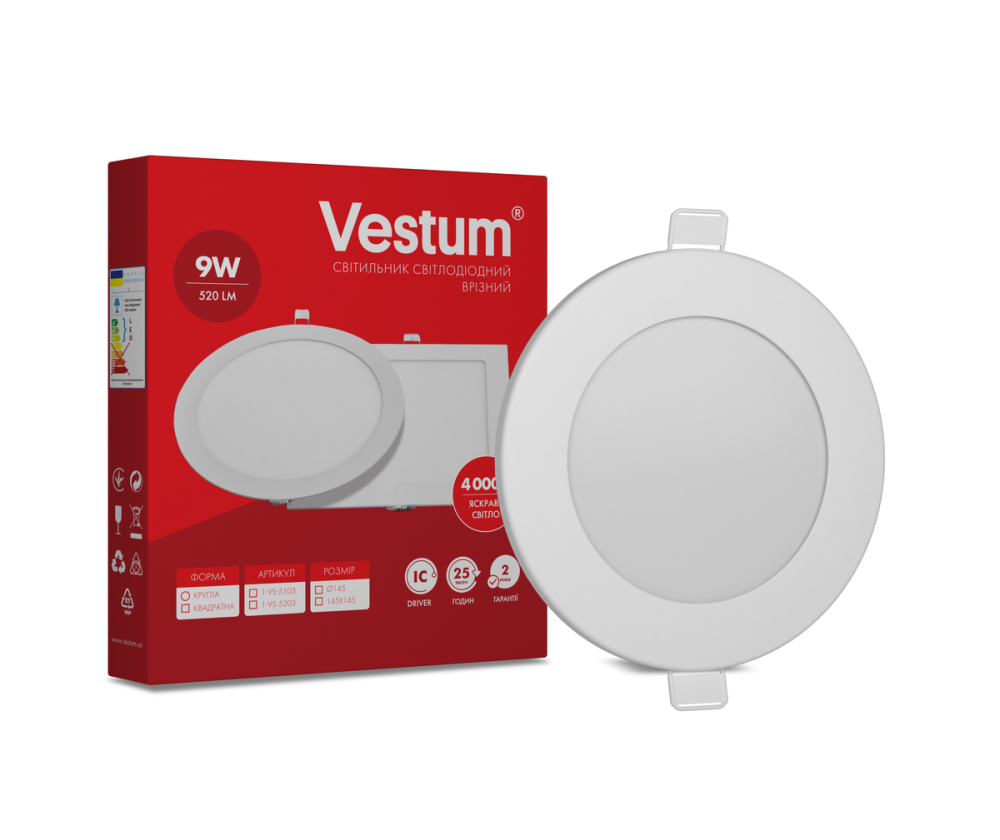 Круглий світлодіодний врізний світильник Vestum 9W 4000K 220V 1-VS-5103 Днепр - изображение 1
