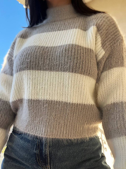 Светр жіночий A-N 2157 широка смуга короткий пухнастий ангора, сірий, 42-46 Київ - фото 12