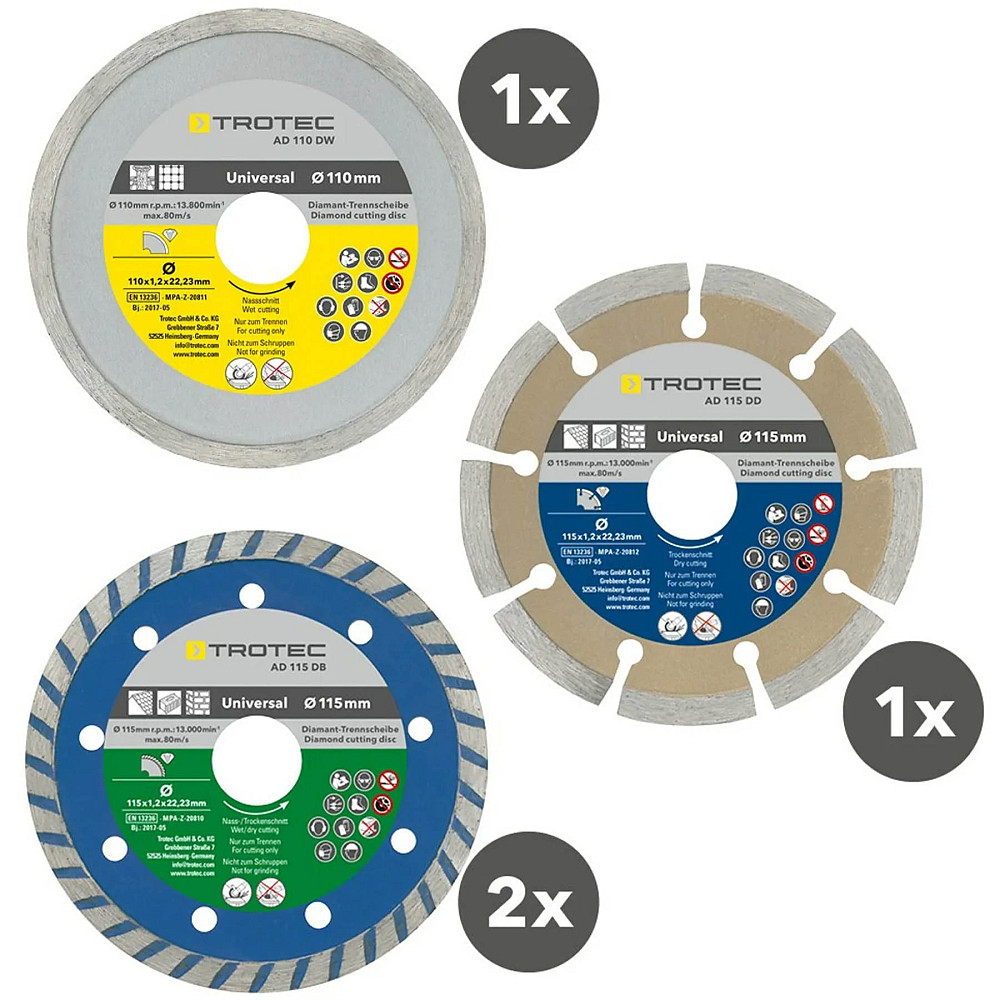 Набор отрезных алмазных дисков Trotec 110/115х22.23х1.2 (4 шт) (6225001121) Винница - изображение 2