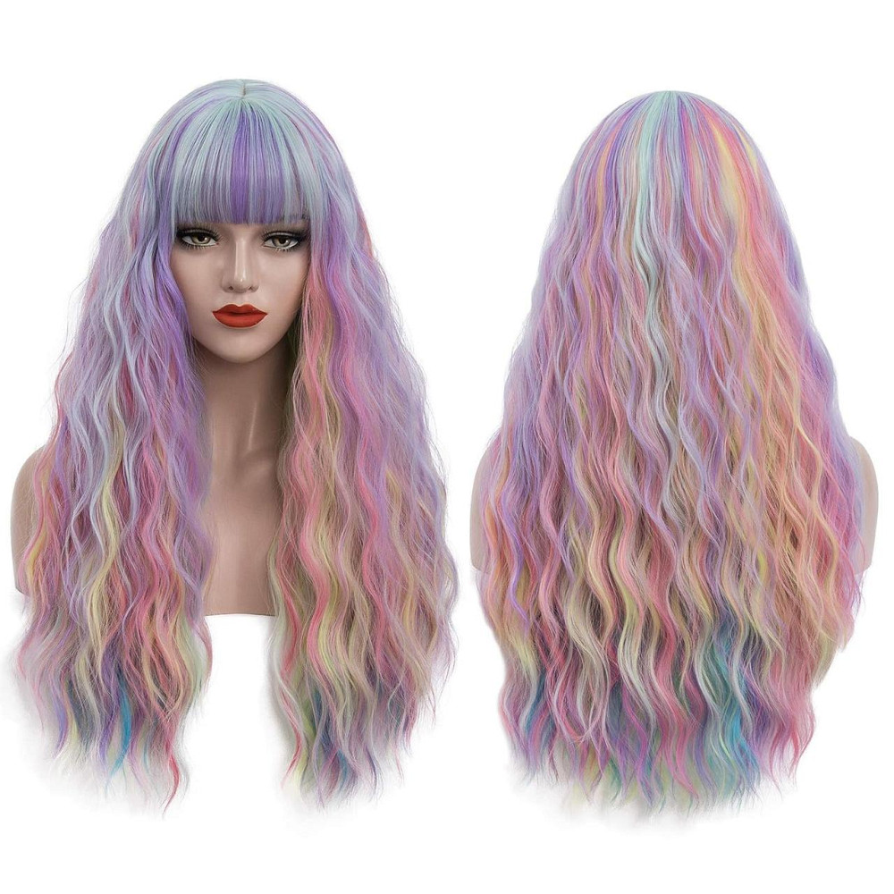 Парик разноцветный длинный волнистый термостойкий 60 см, радужные синтетические волосы для косплея, Хэллоуина Киев - изображение 1