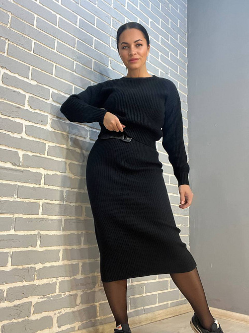 Юбка женская My fashion 6016 вязка рубчик ровная с ремнем 44-48 черная, черный, 44-48 Киев - изображение 7