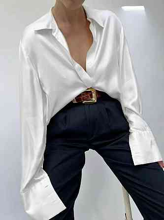 Жіноча стильна базова сорочка із шовку шовк армані Молочний Одеса