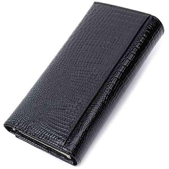 Жіночий гаманець із натуральної лакованої шкіри Чорний (ST Leather) Київ
