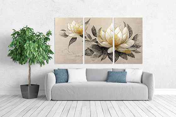 Модульная картина в гостиную / спальню Білі квіти   ART-139_3A 70х130 см Киев