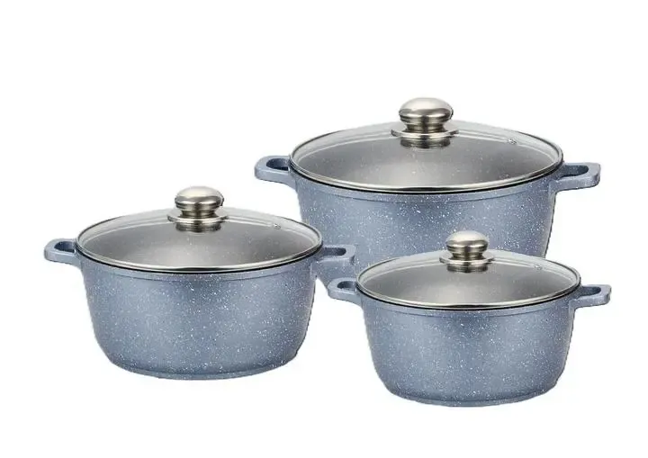 Кухонный набор кастрюль с крышками Benson BN-299 из литого алюминия и мраморным антипригарным покрытием объемом 1.5/2.2/3.2 л. Коломия - фото 1
