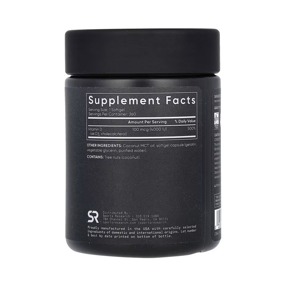 Витамин D3 Sports Research Vitamin D3 4000IU 360 гел капс Київ - фото 2