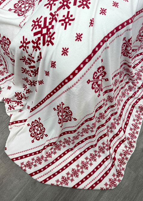Плед-покривало Decorator WellSoft ETNO 200х220 см з різдвяним принтом Білий з червоним (87-279) Київ - фото 8