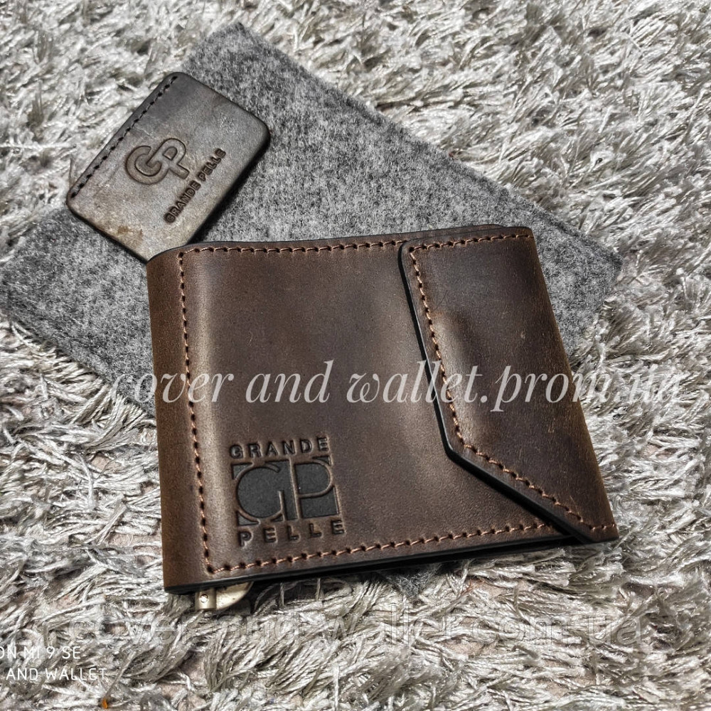 Коричневий затиск для грошей ручної роботи на магніті Grande Pelle Soldi Київ - фото 1