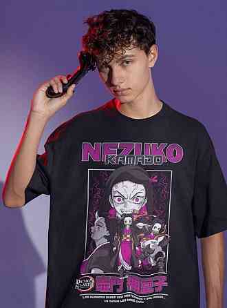 Футболка для хлопчика з аніме принтом Вбивця демонів оверсайз (зріст від 165 до 180) Чорний AnimeJ0947m Дніпро