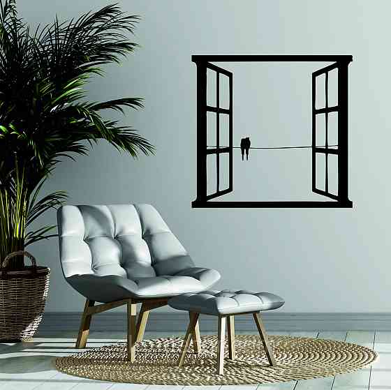 Декоративное настенное Панно «Птицы в окне» Декор на стену 70*66 см, Черный Киев