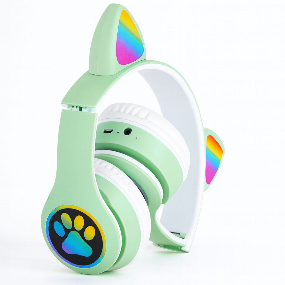 Бездротові навушники з котячими вушками, VZV-23M, Зелені / Дитячі Bluetooth навушники з мікрофоном Київ - фото 6
