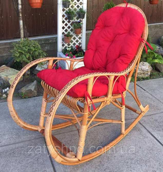 Крісло гойдалка плетена на подарунок | крісло-гойдалка з подушкою | крісло гойдалка з лози з червоною н Київ - фото 2