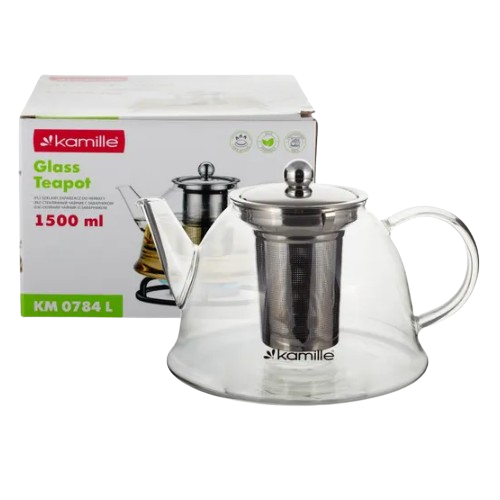 Заварник 1500мл зі з'ємним ситечком скло/нержавіюча сталь 0784L KAMILLE Житомир - фото 5