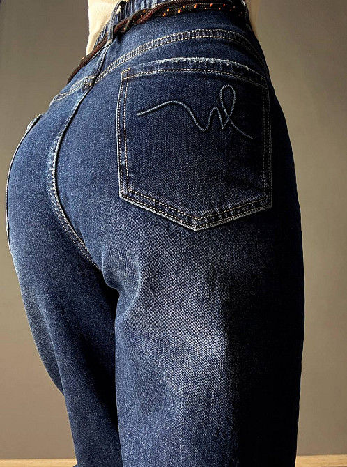 Джинси жіночі Ladyn 845 MOM skater талія на резинці батал великі розміри сині, синій, З2, 32, 90 см, 118 см Київ - фото 3