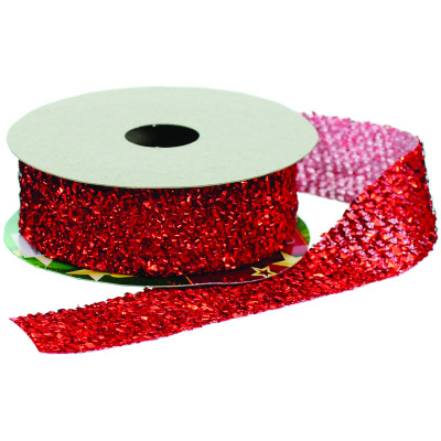 Лента на елку Jumi 2,5 см x 4,5 м, красная с блестками, полиэстер (5900410379893) Винница - изображение 1