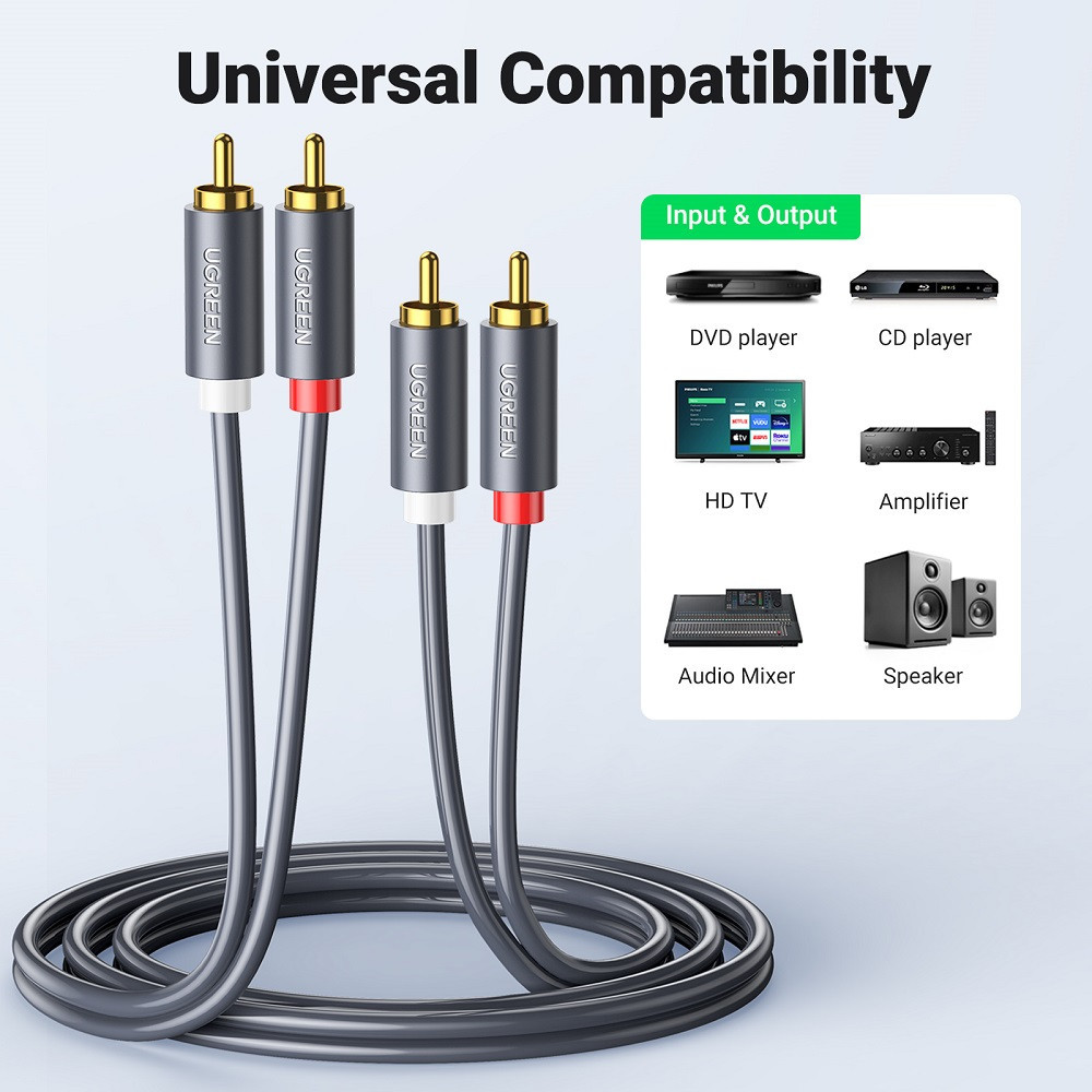 Аудіокабель UGREEN AV104, 2RCA Male to 2RCA Male, ABS, 5m Black Одеса - фото 4