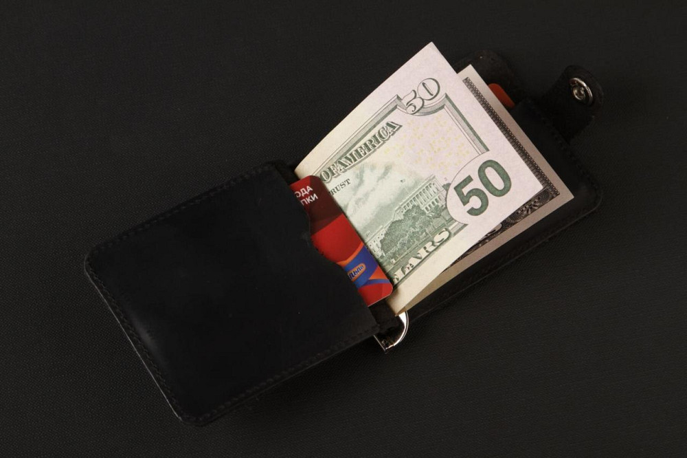 Затискач для купюр SHVIGEL 13787 з вінтажній шкіри Чорний Київ - фото 2