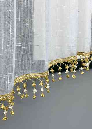 Кухонная арка VR-Textil № 000к лен с бахромой белый с золотистым 270х160 см (51-261) Киев