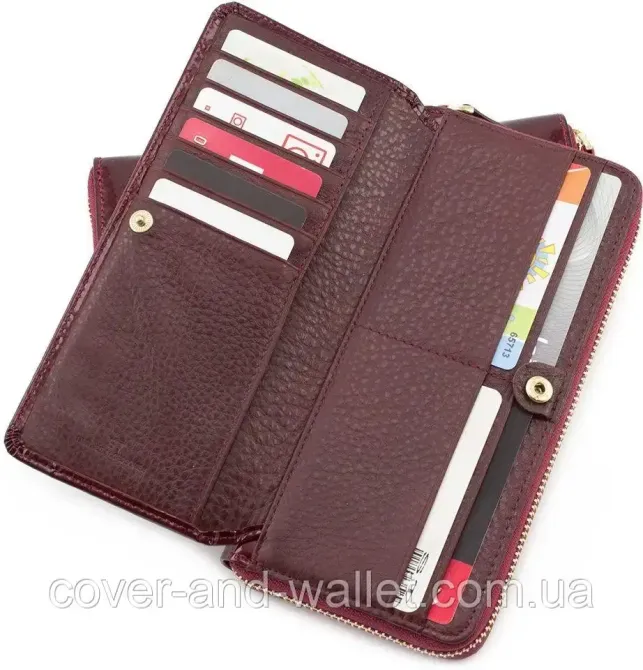 Бордовый лаковый кошелек на молнии с блоком для карточек ST S7001A Bordeaux Киев - изображение 4