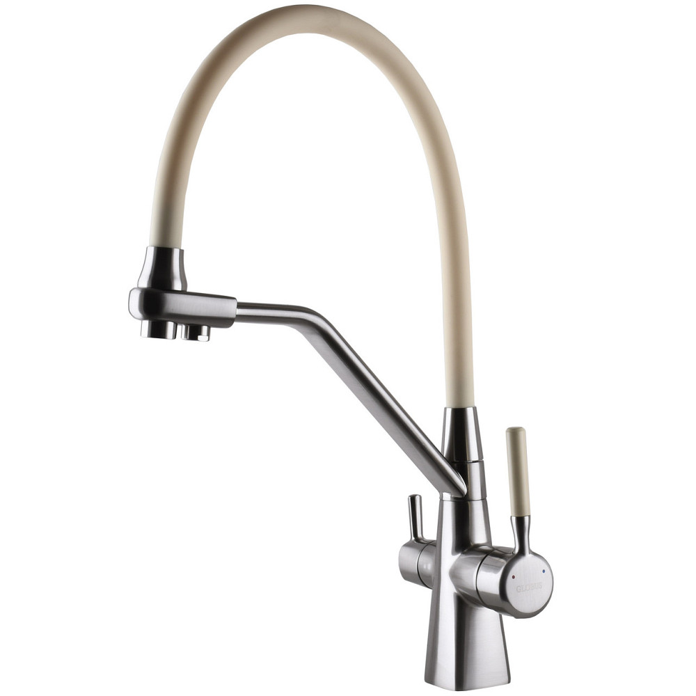 Змішувач для кухні під осмос Globus Lux GLLR-0700-L-08-06 гофрований на гайці латунь, Сталь-Бежевий (000024667) Київ - фото 1